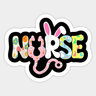 Stethoscope Scrub Nurse Life Easter Day Cute Bunny With Eggs Sticker